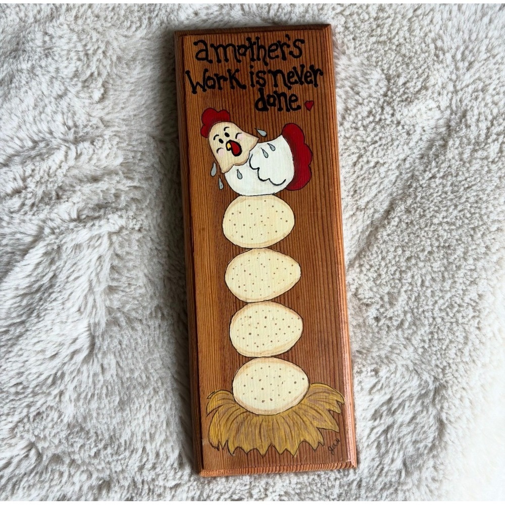 Farmhouse Wood Wall Plaque Excellent Country Mother Hen Chicken Folk Art